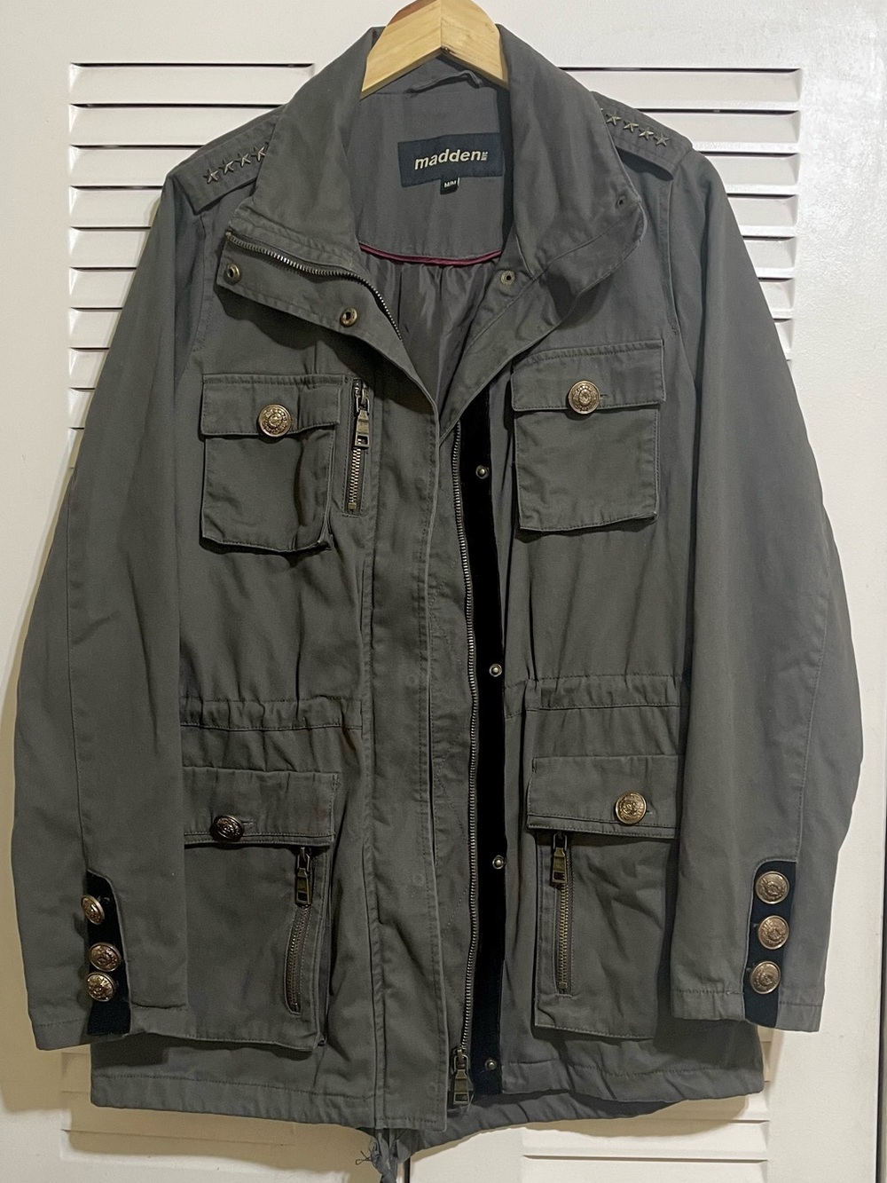 Madden NYC Women’s Green Military Style Jacket 5 Stars GUC Size M